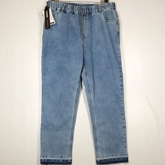 NWT Elasticated-Waist Denim Trousers in Blue Womens Size 34 - Picture 1 of 12